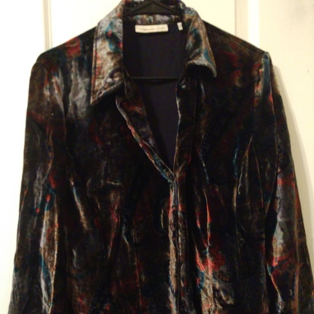 Coldwater Creek Rich Velvet Button Up Paisley Top